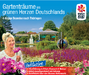 Deutschland Busreise Thüringen Werbeplakat trendtours egapark bunte Pflanzen