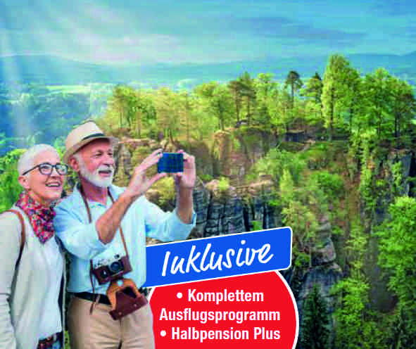 Deutschland Busreise trendtours Erzgebirge und Elbsandsteingebirge älteres Paar mit Fotoapperat