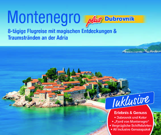 Reise Montenegro bebauter Inselblick Meer