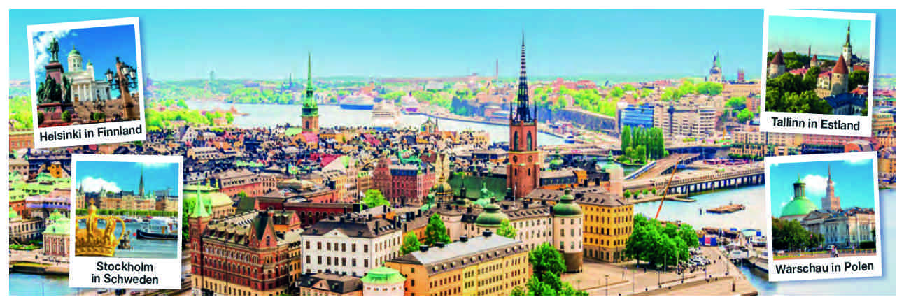Blick auf Stockholm Gebäude Kirchen Gewässer