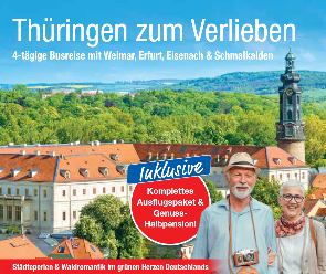 Deutschland Busreise Blick auf Thüringen Gebäude und Wald