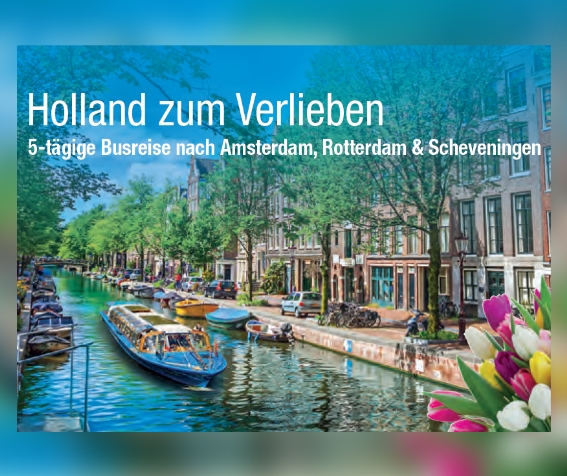 Busreise trendtours Holland zum VerliebenGrachtenfahrt Boote Kanal Häuser