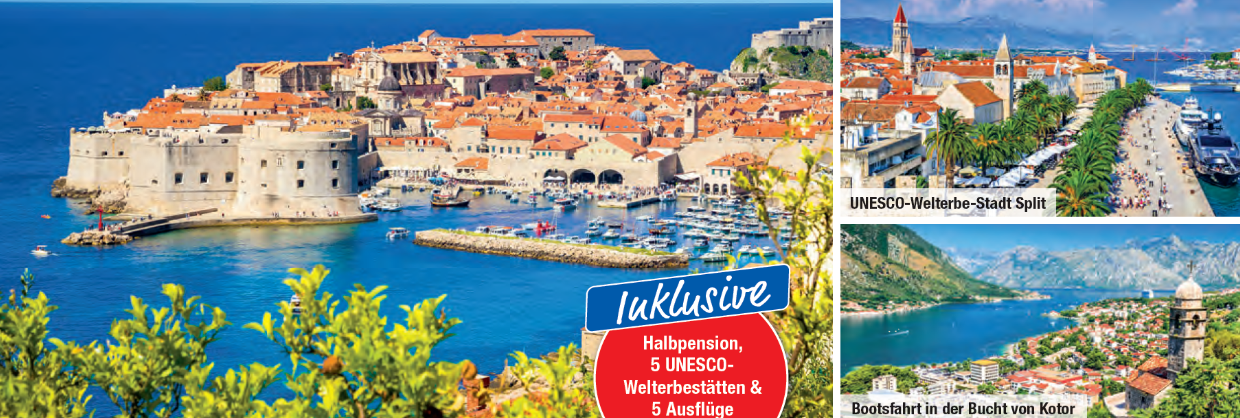 trendtoursreise Kroatien und Montenegro Meer Halbinsel Alte Häuser aus hellem Stein