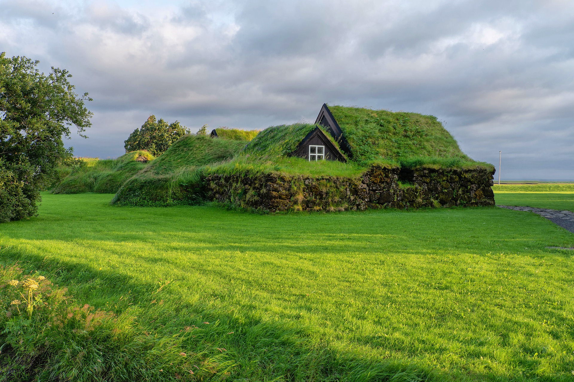 Island Rasen mit Gras bedeckte Häuser